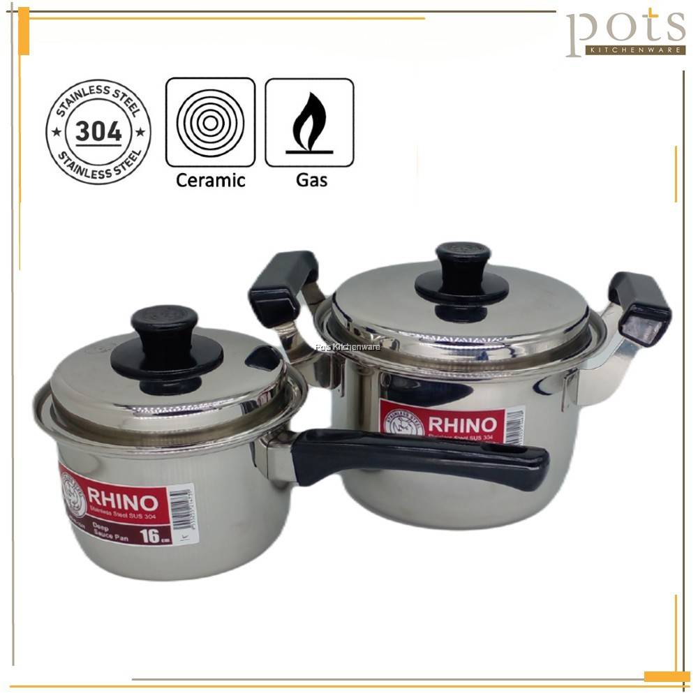Rhino Stainless Steel 304 Deep Sauce Pan Deep Pot Keluli Tahan Karat  Kuali Periuk 不锈钢平底锅 汤锅