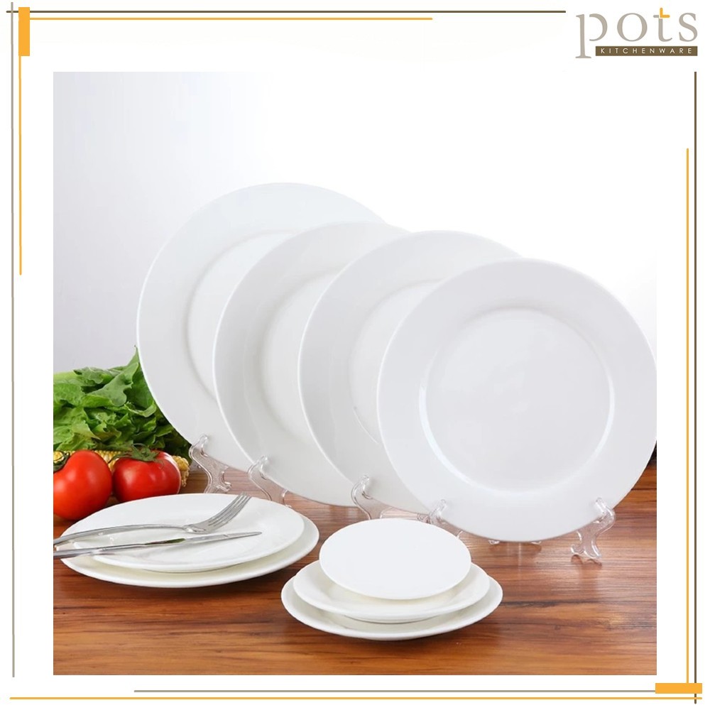 White Porcelain Flat Plate, Porselin Pinggan Rata Warna Putih, 白色陶瓷平盘